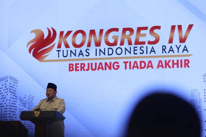 Presiden RI Prabowo Subianto dalam Kongres IV Pengurus Pusat Tunas Indonesia Raya (PP Tidar), Sabtu (17/5/2025) di Jakarta. (Dok Tim Komunikasi Prabowo Subianto)